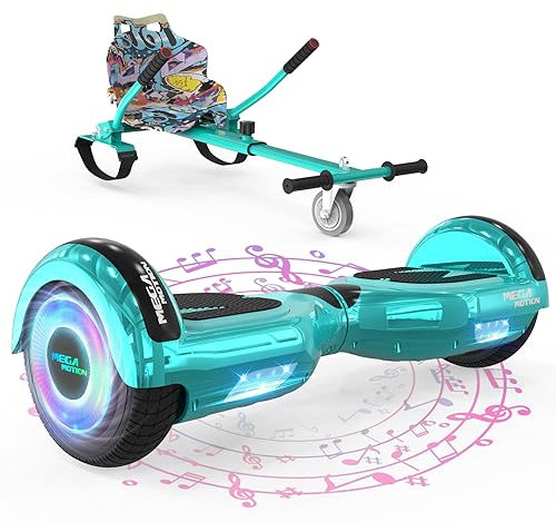 MEGA MOTION Hoverboards mit Hoverkart für Kinder, 6.5 Zoll Hoverboards mit Bluetooth Lautsprecher, mit LED-Leuchten, Geschenk für Kinder und Jugendliche