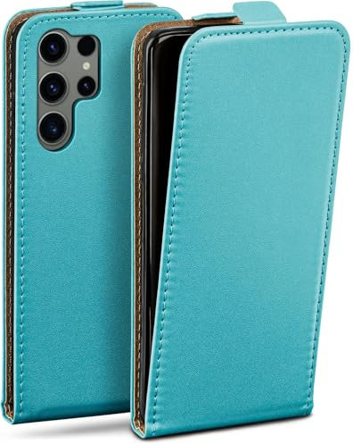 moex Flip Case für Samsung Galaxy S23 Ultra Hülle klappbar mit 360 Grad Schutz, Handyhülle mit Displayschutz, PU Leder Handytasche Lederhülle, Flip Case Cover Klapphülle, Türkis