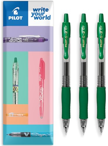 Pilot G-2 Gel-Tintenroller, einziehbar, 0,7 mm Spitze, Kissenpackung, 3 Stück, grüne Tinte