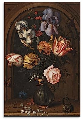 MHART Balthasar Van Der Ast Art Print Poster Floral Botanical Still Life Poster Poster Decorative Painting Canvas Wall Art Living Room Posters Bedroom Painting 12x18inch(30x45cm)