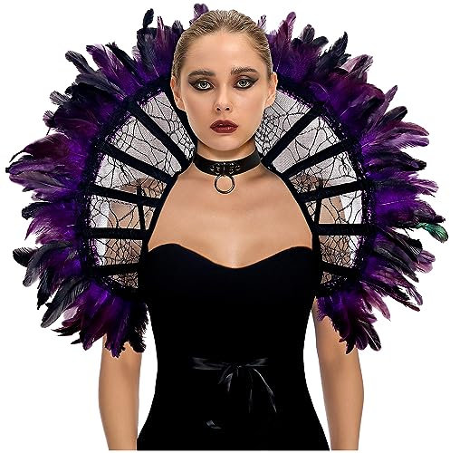 keland Viktorianisch Spitzenkragen Feder Umhang Stola Kragen Halloween Cosplay Accessoire (Violett-1)