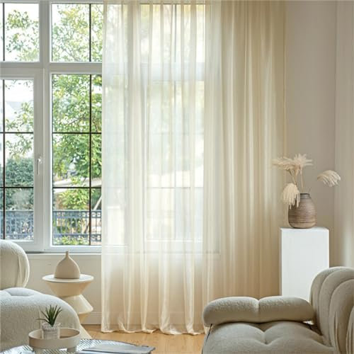 KEKUYA 2er-Set Voile Dekoschal Ösenvorhang,Gardinen Lichtdurchlässig Paneele Vorhänge für Schlafzimmer WohnzimmerGold B132×H240cm
