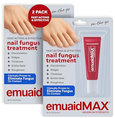 EMUAIDMAX Nail Fungus Treatment Ointment – Powerful Natural Nail & Toenail Fungus Treatment for Resistant Fungal Infections, Reduces Itching & Discomfort, On-The-Go Size, 0.35oz, 2 Pack