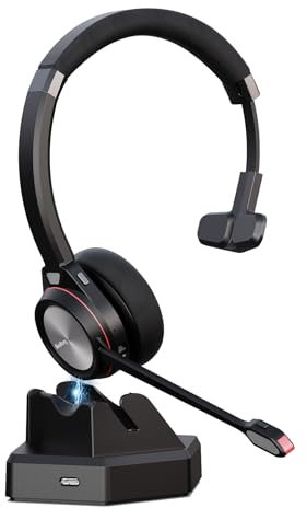 Beebang Casque sans fil mono Bluetooth 5.2 avec microphone et dongle USB pour PC, 30 heures de temps de conversation, casque sans fil pour Mac, ordinateur, Skype, Teasms, Zoom, ordinateur portable,