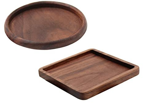 ABOOFAN 2piezas Posavasos De Nogal Diseño De Redonda y Cuadrada Fácil De Limpiar Resistente Humedad Envejecimiento