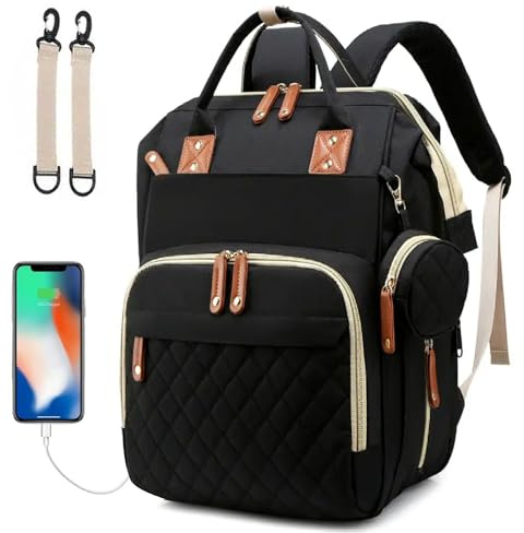 Hushco Lightweight Baby Changing Bag Unisex Backpack Nappy Bags Diaper Travel Bag for Mom and Dad | Pacifier Holder | Stroller/Pram Straps | USB Port (Black