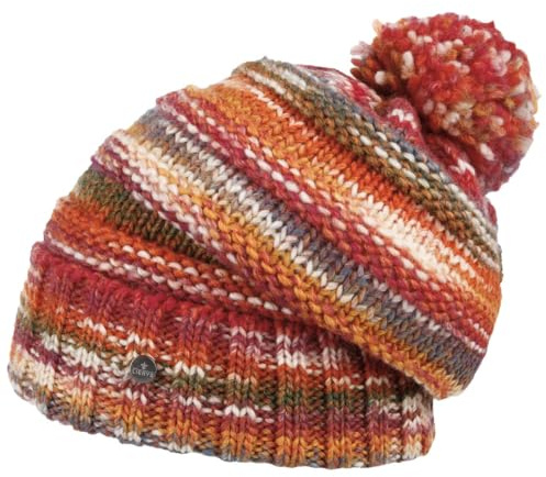 LIERYS Fauske Bommelmütze Damen Herren Pudelmütze mit Schurwolle Made in Germany Gestrickt Oversize Wollmütze Herbst Winter orange-rot One Size