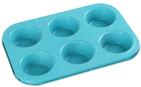 Acooruiteng Karbonstahl Muffinform - 6er Antihaft Mini Muffin Backform - Blech für Cupcakes, Brownies, Kuchen, Pudding - Blau