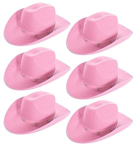 Pinker Cowboyhut mit Sternen, 6 Stück, Filz-Stern-Nieten, Cowgirl-Hut, Erwachsene, Wilder Westen, Konzert-Zubehör