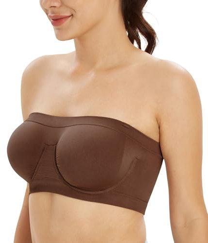 Lemorosy Women's Non Padded Underwire Strapless Bra Multiway Bandeau Tube Top Bralette (Brown,L)