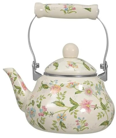 RSBFER Emaillierter Teekessel im Vintage-Stil, 1,5 l, emaillierter Porzellankessel, Florale, Bunte Kochplatten-Teekanne mit Auslaufnetz für heißes Wasser, Dekor,A