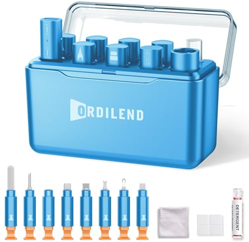 Kit de limpieza para iPhone, iPad y Airpods, limpiador de puertos de carga, multiherramienta para reparación, kit de limpieza para móvil, cables, conectores, altavoz, azul claro