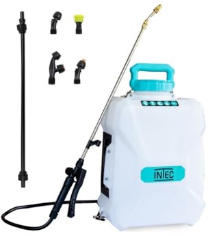 INTEC Elektrisk batterispruta 20 V litium 4,0 Ah trädgårdsspruta 12 L 2 lanserar fiber och rostfritt stål + 4 munstycken