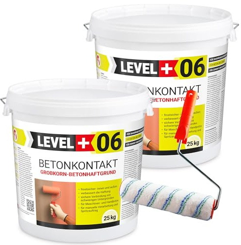 Level+06 Betonkontakt 50 kg Haftbrücke Haftputzgrund Putzgrund Betonuntergründe Betonfarbe+ Farbroller 25cm mit Bügel Set