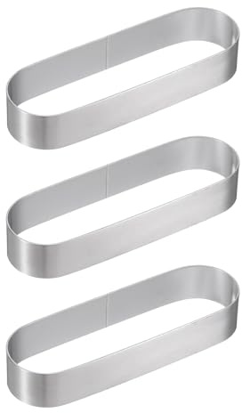 sourcing map 3pcs Oval Cake Rings 4.6 x 1.6 Inch Stainless Steel Cake Pastry Molds Nonstick Baking Ring for Cake Dessert Molding, Mousse Pastries Making, Silver Tone