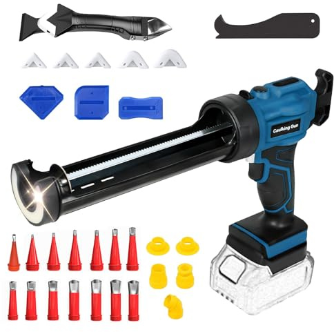 Akku Kartuschenpresse Kompatibel für Makita Akku Silikonpistole 18V mit LED Licht 4 Geschwindigkeiten einstellbar, Kartuschenpistole für Abdichten, Spachteln (Blau + Gummidüse Werkzeug Kit)