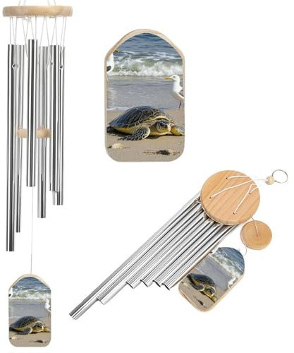Windspiel mit grüner Meeresschildkröte für draußen, einzigartige Aluminiumrohre, Gedenk-Windglocke, groß, tiefer Ton, Windspiel für Terrasse, Garten, Dekoration, Geschenk für Mutter, Frauen, Nachbarn