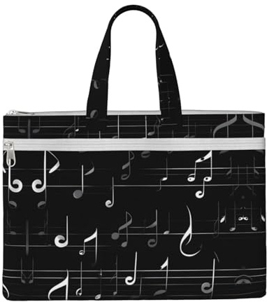 SDEGTHO Black Music Notes Zippered Document Bag With Handle For Carrying Paper Files Books Filing Folder