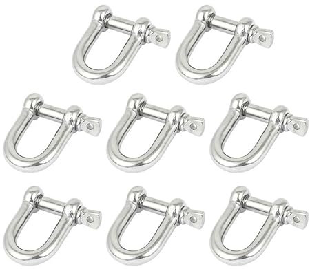 4mm D Ring Shackles M4-304 Stainless Steel Heavy Duty Safety Lock, D-Shape Bow Shackle for Chains/Wire Rope/Lifting, Marine & Outdoor Use (Pack of 8)