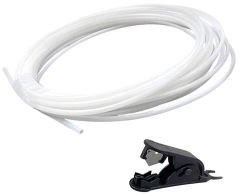 10 Meter PTFE Schlauch, 3D Drucker Teflonschlauch 4mm x 2,5mm PTFE Tube mit Schlauchschneider für Drucker (Weiß)