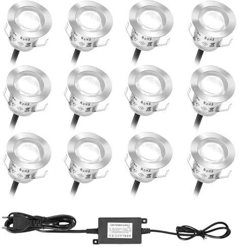 Terrassen Einbaustrahler 12V Mini Einbauspots für Garten, Bodeneinbaustrahler IP67-12er Set Ø30mm Neutralweiß- Wasserdicht Terrassenbeleuchtung für Terrasse Garten Gehweg Treppen