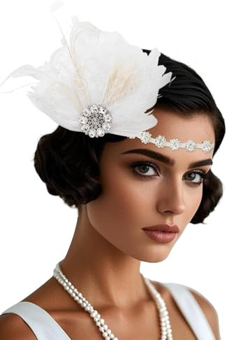 BABEYOND 1920s Flapper Feder Haarband - Great Gatsby Stirnband Damen 20er Jahre Stil Charleston Fasching Kostüm Accessoires Weiß