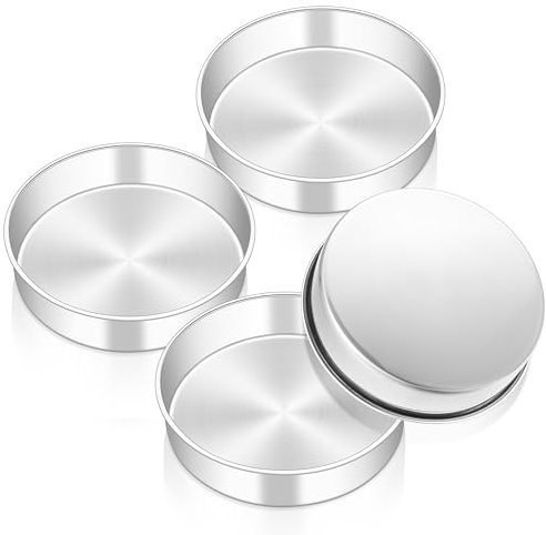 Homikit 7 Inch Cake Tin Set of 4, Stainless Steel Round Cake Baking Pans | One-Piece Mould, Healthy & Sturdy, Mirror Finished, Air-fryer & Dishwasher Safe, Great for Birthday Christmas Cakes Breads