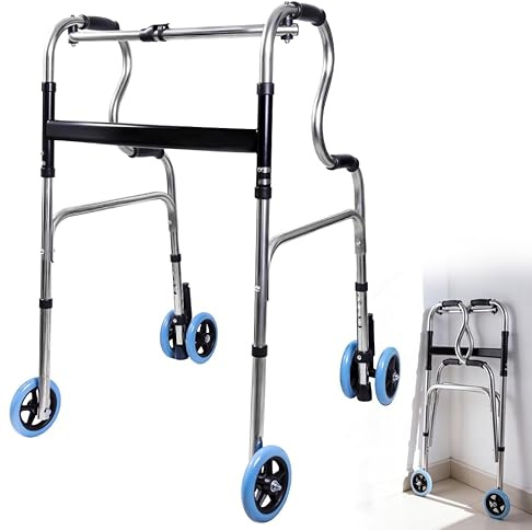 Walking Walker with Wheels and Brakes for Seniors, Adjustable Height Lightweight Aluminum Rollator for Indoor Outdoor Use, No Assembly Required
