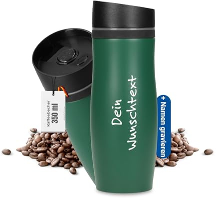 Personalisierter Thermobecher Edelstahl 350 ml - doppelwandig Travel Mug | doppelwandig, Edelstahl, Schraubverschluss, auslaufsicher, Kaffee, Tee, Büro, gravierbar, Coffee to go