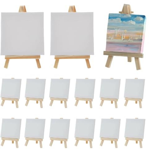 12 Pezzi Mini Tele con Cavalletto, Esposizione di Pittura e Disegno Artistico, in Legno Tela per Pittura, Cavalletto Pieghevole, Set per Arte, Decorazione Fai da Te