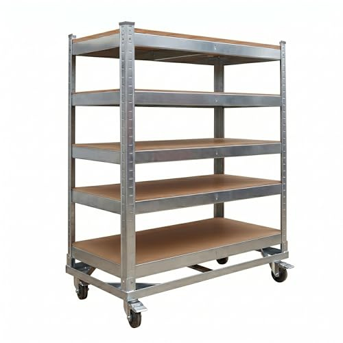 Relaxdays Carro de 5 Niveles, Ruedas con Freno, hasta 750 kg, HBT: 110x90x45 cm, Carro de Taller móvil, Acero, Plateado