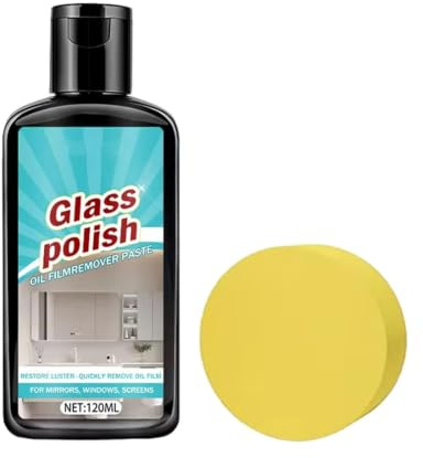 Nettoyant pour vitres 120 ml inclus et pâte de polissage | Polissant pour surfaces en verre dans la salle de bain pour miroir, robinet, céramique, acier inoxydable, terrasse et maison