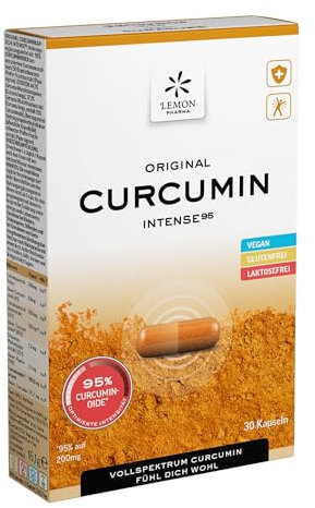 Lemon Pharma Curcuma Kapseln (30 Stück) - Hochdosiert mit 95% Curcuminoide, Piperin für optimale Bioverfügbarkeit, Vegan, Magenschonend, Ayurvedisch