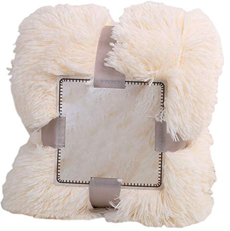 GODGETS Coperta in Pile Coperta TV Coperta di Pelliccia Effetto Longhair di Microfibra copriletto Coperta Aria condizionata Bianco Latte 130×160 CM