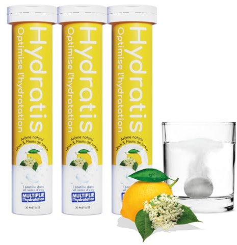 HYDRATIS - Beschleunigte Rehydrierung Tabletten - Elektrolyt mit Magnesium, Zink, Kalium - 3x20 Tabletten - Zitronen-Holunderblüten-Geschmack