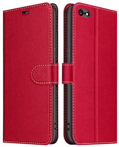 ELESNOW Hülle für iPhone 6 / 6S, PU Leder Klappbar Wallet Handyhülle Schutzhülle Tasche mit Kartenfach, Standfunktion, Magnetisch für Apple iPhone 6 / 6S Hüllen (Rot)