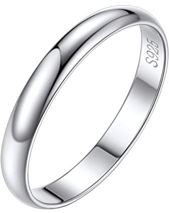 Silvora Anillo Banda Lisa Mujer Plata de Primera Ley 925 Apilable Dedo Regalo Compromiso Alianza Joyería Delicada Preciosa 3mm Ancho Talla 17 57mm