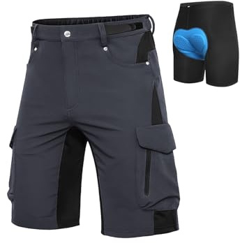 Cycorld MTB Hose-Kurz-Herren-Fahrradhose-Gepolstert, Schnelltrocknende MTB Shorts Radlerhose Atmungsaktiv Radhose Herren Kurz mit Haken- und Flauschband(Dark Grau, XL)