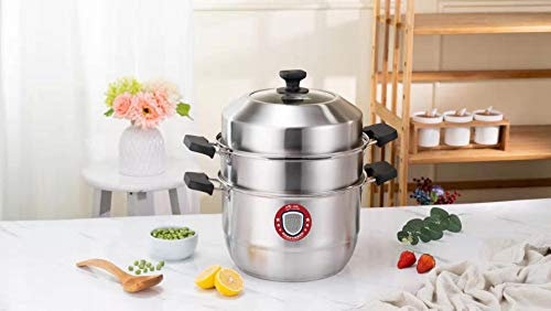 Laotesi High-Grade Stainless Steel Steamer, 3-Layer Design Multi-Functional Pot, Steam Fish, Buns, Vegetables, Soup, Induction & Gas Compatible (30cm, 2Tier)