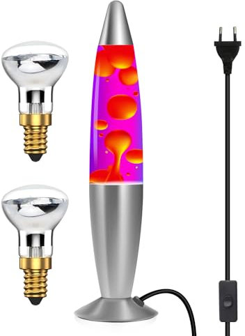 DoRight Lampada Lavica Classica in Alluminio con Cera Rossa/Viola, Movimento Calmante per Rilassamento Pacifico, 13,38 Pollici, con 2 Confezione R39 25W E14, Spina EU