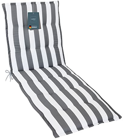 LILENO HOME Coussin, 1 pièce, à rayures grises, pour chaise longue de jardin et de plage, rembourré, 188 x 60 x 5 cm