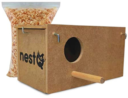 Nid pour perruches avec copeaux pour le lit avec attaches pour la cage à oiseaux, maison d'élevage en bois pour oiseaux, 20 cm x 11 cm x 11 cm