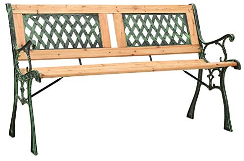 Mogou Gartenbank, Terrassenmöbel, Wetterfeste Bank, Deko Bank, Garten Banken,Outdoor Bank, Parkbank, Gartenmöbel, 122 cm Gusseisen und Massivholz Tanne