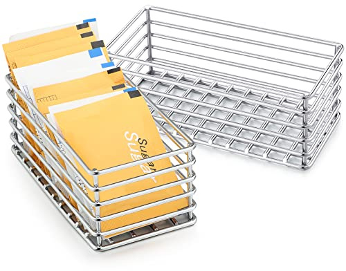 2 Pcs Sugar Packet Basket Sugar Packet Rack Sugar Packet Holder Small Sugar Caddy Iron Sugar Packet Organizer for Coffee Bar Tea Storage, 4.5 x 2.25 x 1.75 (Silver)