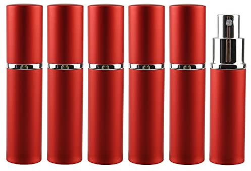 PQPAUTY Pack of 6, Mini 10ml Glass Perfume Atomiser Refillable, Empty Red Aluminium Perfume Bottle, Travel Size Portable Atomiser Spray, Cologne Dispenser for Women and Man