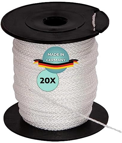AWOTEX Maurerschnur Weiß 1,00 mm I 20 Rollen à 100 Meter I Richtschnur langlebig & reißfest I Polypropylen Bauschnur auf PVC Rolle I kompatibel mit Wasserwaage & Maurerschnur-Halter