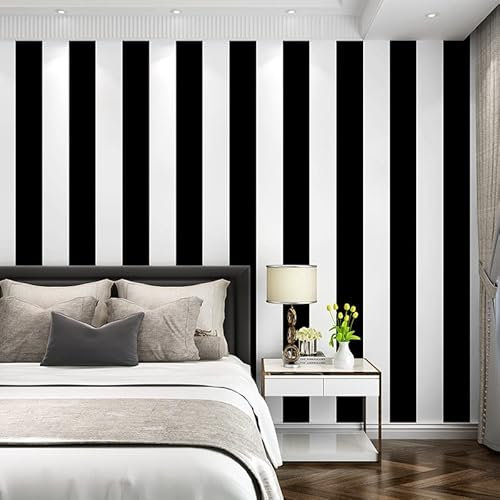 Schwarz Und Weiß Horizontal Und Vertikal Gestreifte Tapete. Moderne Minimalistische Stil Tapete. Für Wohnzimmer, Schlafzimmer, Café Restaurant, Bekleidungsgeschäft, TV-Hintergrund. (Schwarz-002)