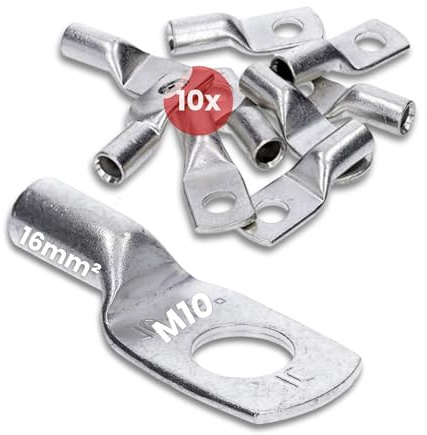 Kalitec 10x Rohrkabelschuhe 16mm² M10 - Kupfer Quetschkabelschuhe Verzinn | Standard Presskabelschuhe nach DIN EN 13600 - Galvanisch Verzinnt - Hochreines Kupfer für Crimpzange - Made in Germany
