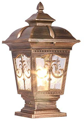 Vintage Exterior Column Light Outdoor Villa Gate Light European Garden Waterproof Light Decoration Outdoor Household Wall Pillar Lamp Wall End Patio Light E27 (Color : Brass, Size : H 36CM)