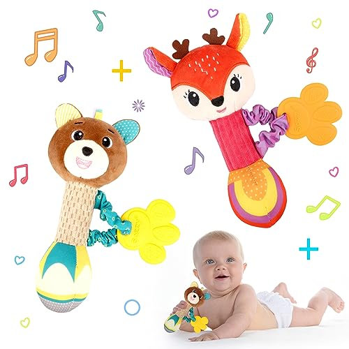 Venditer 2 Stück Baby Rassel 0-6 Monate, Greifling Baby Babyrassel Babyspielzeug Spielzeug für Kleinkinder 0-12 3 6 Monate Jungen Mädchen Geschenk